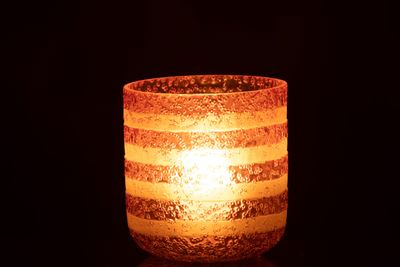 Windlicht Strepen Glas Rood/Wit Large H 15 x B 14 x L 14 cm  (32709)