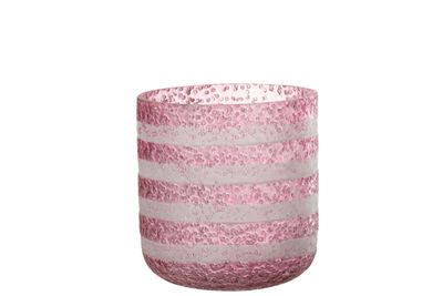 Windlicht Strepen Glas Rood/Wit Large H 15 x B 14 x L 14 cm  (32709)