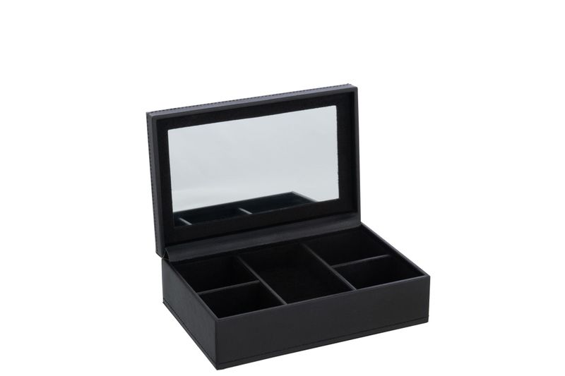 Juwelendoos 5 Compartimenten+Spiegel Kunstleder Zwart H 7 x B 21,5 x L 14,5 cm  (37096)