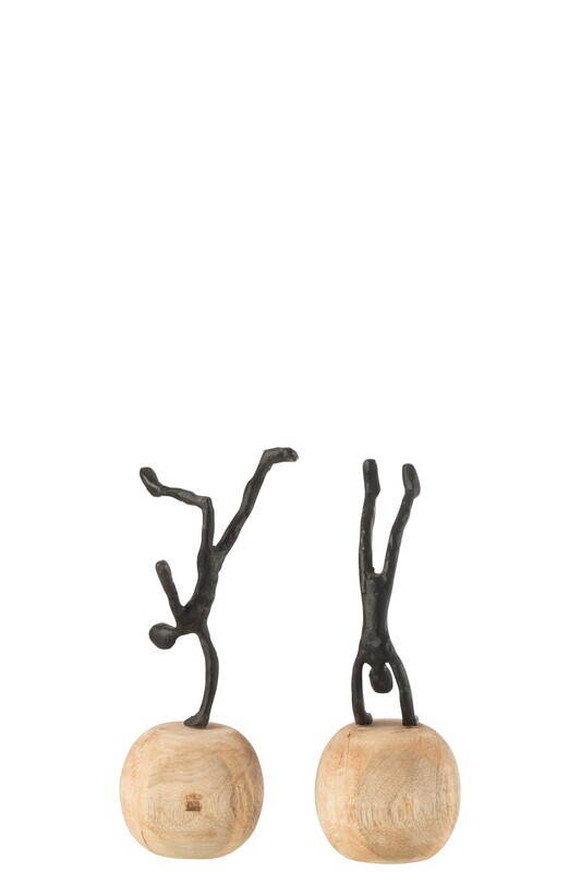 Figuur Staand Op Voet Mango Hout/Aluminium Zwart Assortiment Van 2 H 30 x B 12 x L 16 cm  (20801)