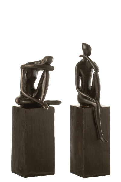 Figuur Op Sokkel Poly Donkerbruin Assortiment Van 2 H 37,5 x B 11 x L 14 cm (26730)