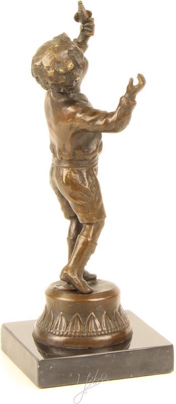 Jongen met Duif - Bronzen Beeld - Brons Sculptuur - Kunst Beeldje - Kunstwerk - Interieur Decoratie - 9x9x23 (DSVG-100)