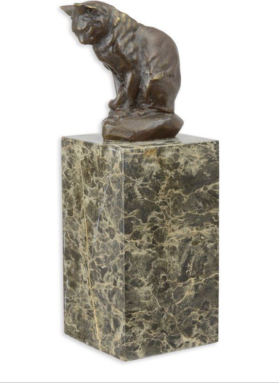 Beeldje - brons - zittende kat - 21,5cm hoog (YY-111)