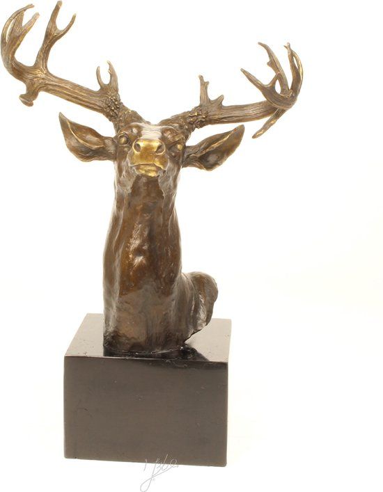 Hertenkop Buste - Bronzen Beeld - Hert Kop - Kunst Sculptuur - Brons Decoratie - 23x32x52 (YY-4)