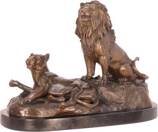 Bronzen beeld - Leeuw met leeuwin - Gedetailleerd sculptuur - 29 cm hoog (YY-39)