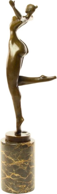 Naakte Vrouw - Art Deco - Bronzen Beeld - Moderne Kunst - Brons Beelden - Vrouwelijk Sculptuur - Hedendaags Kunstwerk - Marmer Sokkel - 19x13x42 (be-67)