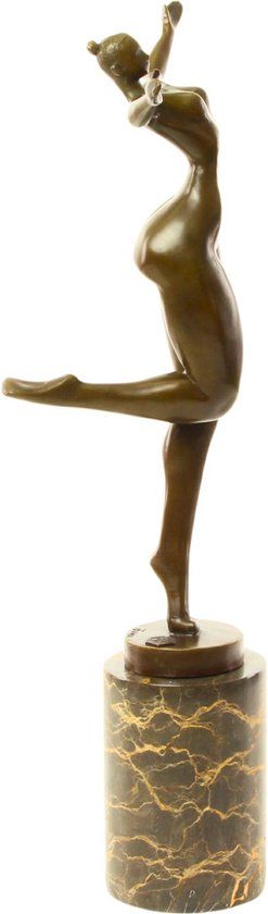Naakte Vrouw - Art Deco - Bronzen Beeld - Moderne Kunst - Brons Beelden - Vrouwelijk Sculptuur - Hedendaags Kunstwerk - Marmer Sokkel - 19x13x42 (be-67)