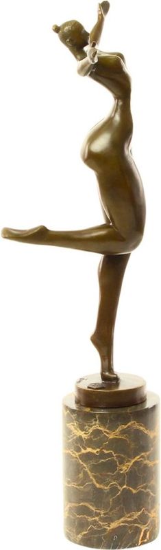 Naakte Vrouw - Art Deco - Bronzen Beeld - Moderne Kunst - Brons Beelden - Vrouwelijk Sculptuur - Hedendaags Kunstwerk - Marmer Sokkel - 19x13x42 (be-67)