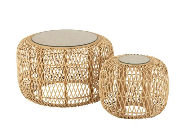 Set Van Twee Bijzettafels Afrika Bamboe/Sparhout Naturel H 50 x B 50 x L 80 cm (50754)