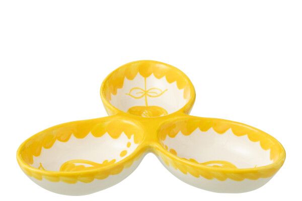 Apero Dish Granada Clover Ceramic White Yellow H 4 x B 24 x L 24 cm (52061)