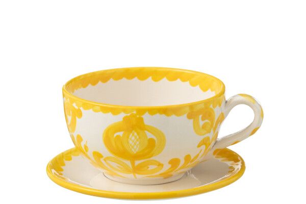 Cup+Plate Granada Ceramic White/Yellow H 7 x B 13 x L 13 cm set van 2 (52070)