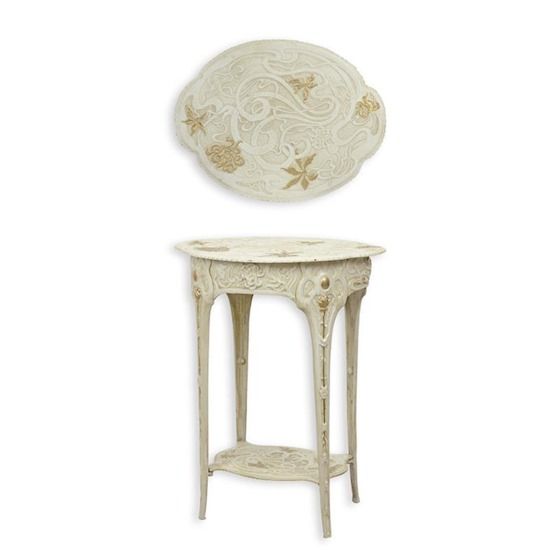Bijzettafel - Art Nouveau tafeltje Bloemen - Wit gietijzer - 60,4 cm hoog