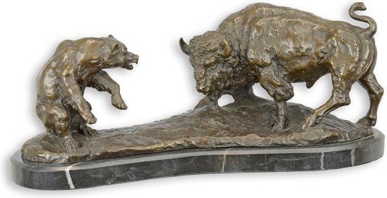 Bronzen beeld - Stier en beer - 21,5 cm hoog (YY-12)