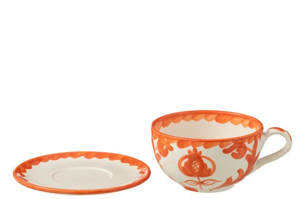 Cup+Plate Granada Ceramic White/Orange H7 x B 13 x L 13 cm  set van 2 (52087)