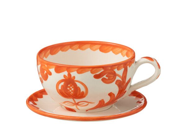 Cup+Plate Granada Ceramic White/Orange H7 x B 13 x L 13 cm  set van 2 (52087)
