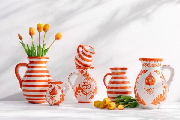 Pitcher Granada Ceramic White/Orange Small H 13 x B 12 x L 12 cm  (52089)