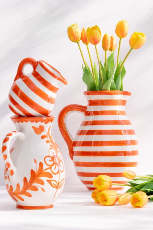 Pitcher Granada Ceramic White/Orange Medium H 21 x B 17 x L 17 cm  (52090)