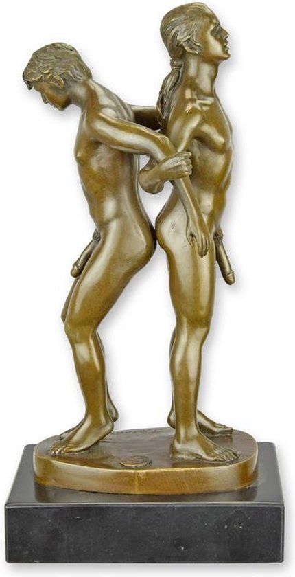 2 naakte mannen - Bronzen beeld - Erotisch sculptuur - 27 cm hoog (KF-79)