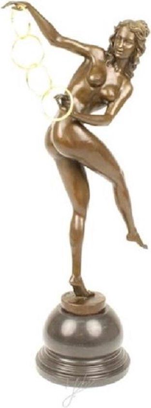 Beeld - Magische ringen - Bronzen naakte dame - 53.5 cm hoog (BJ-5)