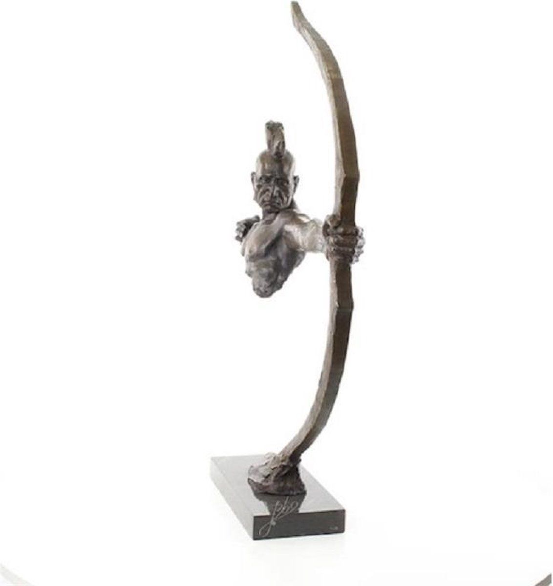 beeld brons - Indiaanse krijger met boog - decoratief - brons sculptuur - 85,7 cm hoog (YY-105)