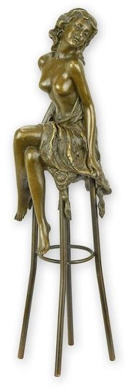 Beeld brons - Lady on barchair - goudkleurig gepatineerd - 25,6 cm hoog (DSBJ-13)