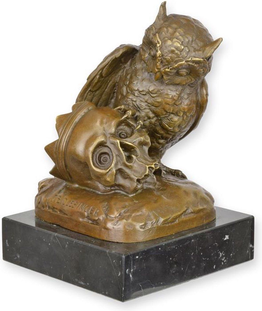 Uil en schedel - Bronzen beeld - sculptuur - 17,6 cm hoog (BX-70)