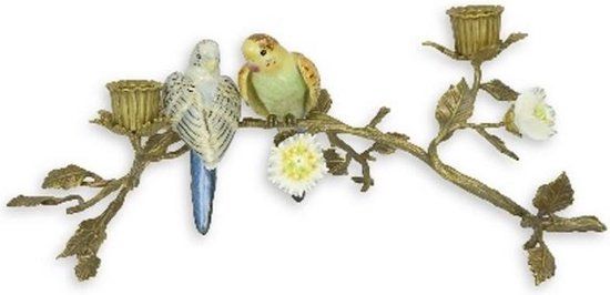 Bronzen kandelaar met porseleinen vogeltjes - Kandelaar - Staand - 15,3 cm hoog (DSPT-215)