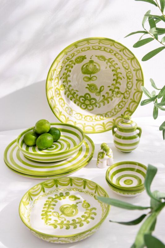 Lebrillo Bowl Granada Ceramic White/Green H 15 x B 40 x L 40 cm  (52101)