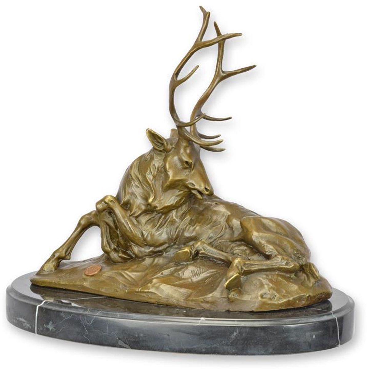 Bronzen beeld - Liggend hert - sculptuur - 27,7 cm hoog (XT-27)