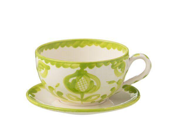 Cup+Plate Granada Ceramic White/Green H 7 x B 13 x L 13 cm  (52104) Set van 2