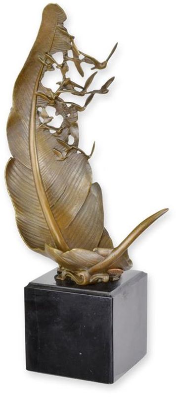 Veer en vogels - Bronzen beeld - sculptuur - 35,5 cm hoog (BX-85)