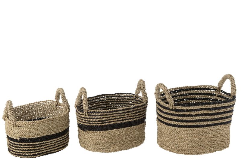 Set Van Drie Manden Aline Raffia Zwart/Naturel (30978)