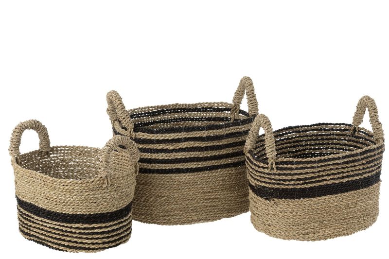 Set Van Drie Manden Aline Raffia Zwart/Naturel (30978)