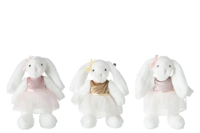 Konijn Pluche Met Jurk Polyester Wit Assortiment Van 3 H 29 x B 25 x L 31 cm (33097)