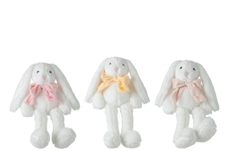 Konijn Pluche Met Strik Polyester Wit Assortiment Van 3 H 28 x B 11 x L  40 cm  (33098)