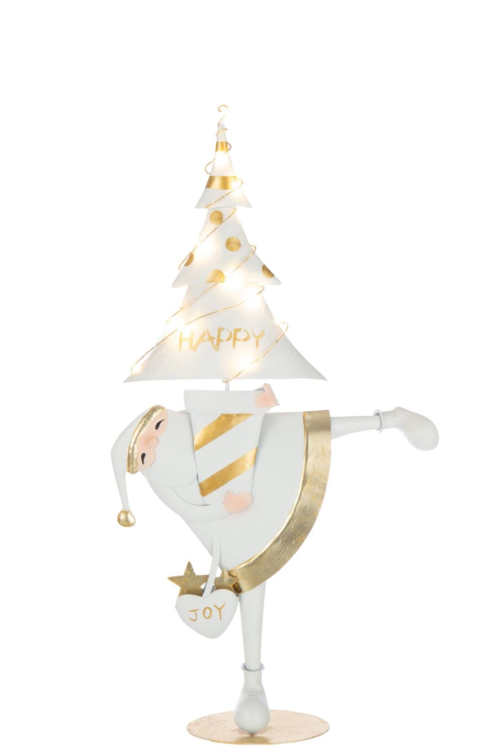Kerstman Led Boom Ijzer Goudkleurig/Wit Large H 77,5 x B 40 x L 40,5 cm  (55268)