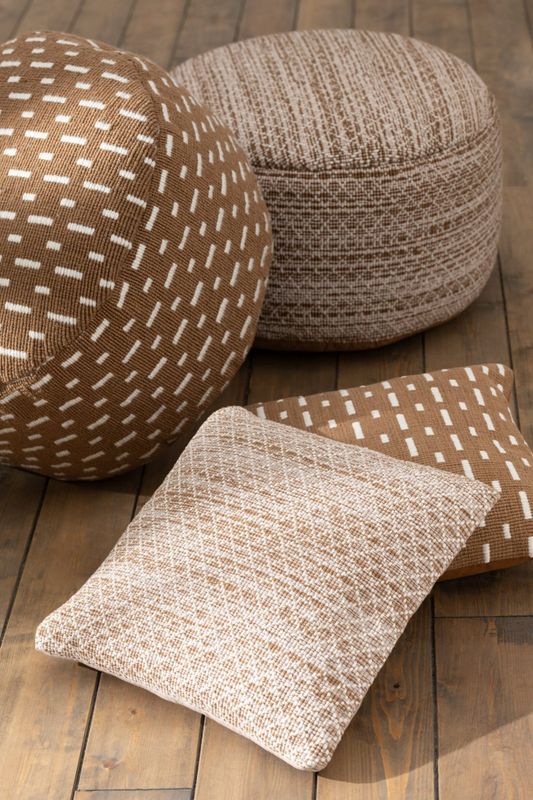 Kussen Lijnen Outdoor Polyester Bruin/Wit (41735) H 12 x B 45 x L 45 cm
