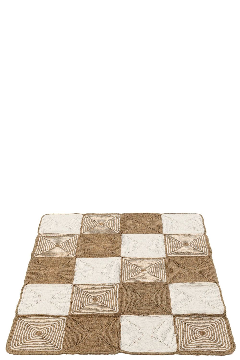 Tapijt Vierkanten Geweven Touw Plastiek Wit/Naturel (41520) H 1,5 x B 122 x L 153 cm