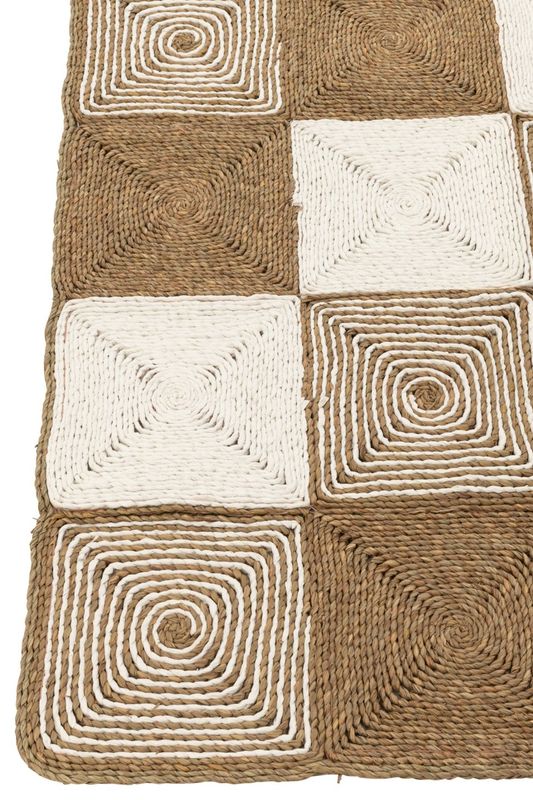 Tapijt Vierkanten Geweven Touw Plastiek Wit/Naturel (41520) H 1,5 x B 122 x L 153 cm
