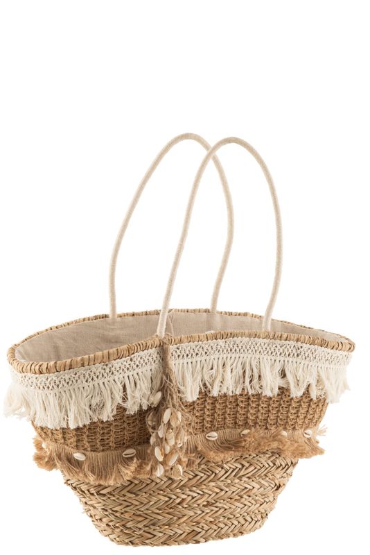 Strandtas Riet Kwastjes Jute Naturel/Ecru H 45 x B 30 x L 48 cm  (4163)