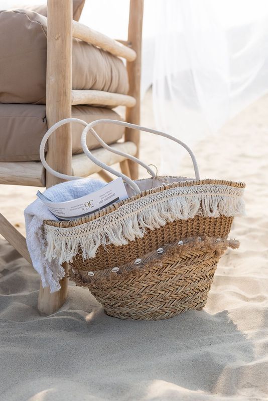Strandtas Riet Kwastjes Jute Naturel/Ecru H 45 x B 30 x L 48 cm  (4163)