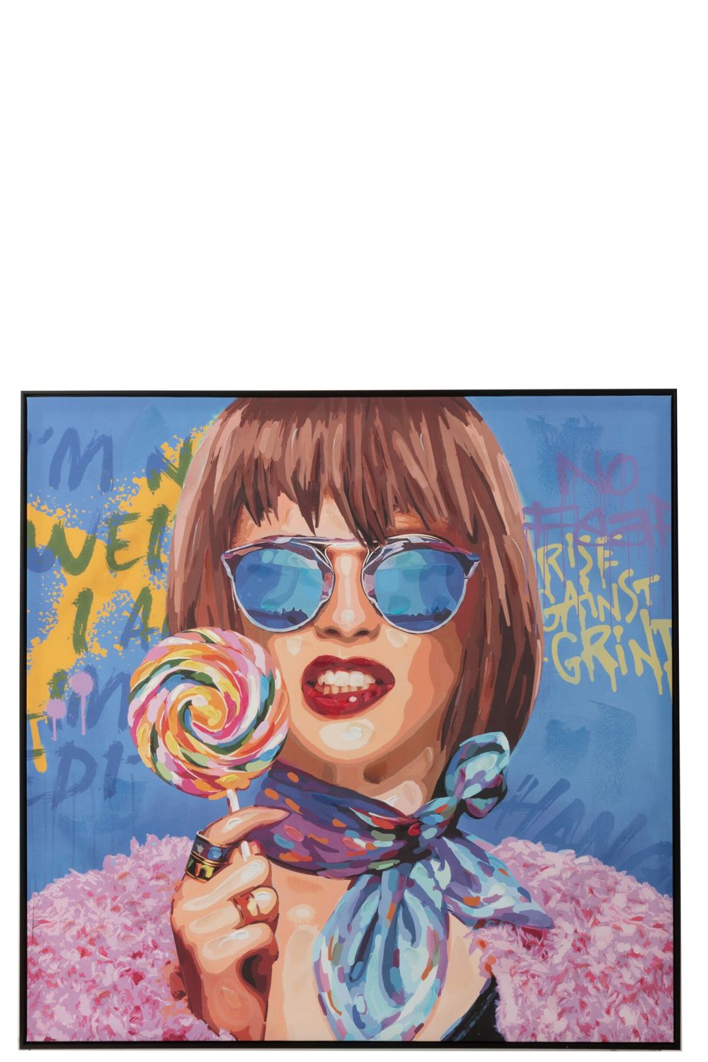 Wanddecoratie Graffiti Vrouw Lolly Canvas/Verf Mix H 100 x B 4,5 x L 100 cm  (42609)