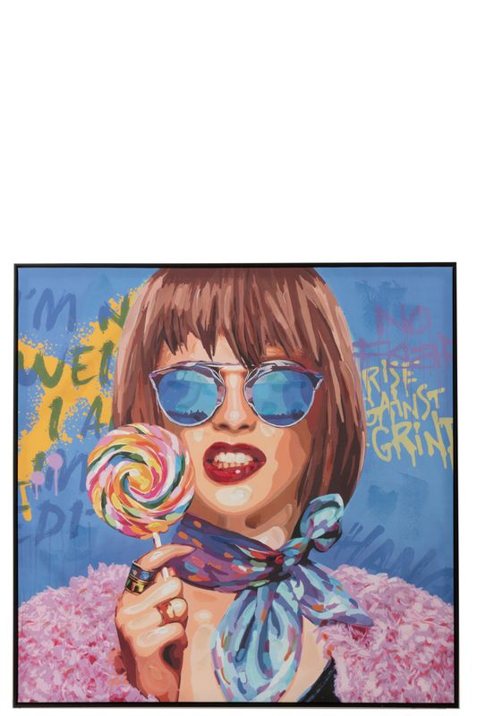 Wanddecoratie Graffiti Vrouw Lolly Canvas/Verf Mix H 100 x B 4,5 x L 100 cm  (42609)