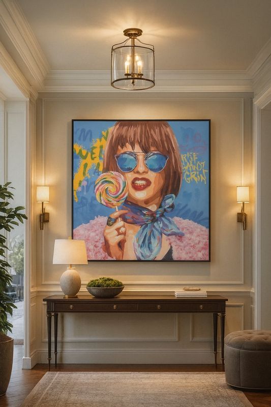 Wanddecoratie Graffiti Vrouw Lolly Canvas/Verf Mix H 100 x B 4,5 x L 100 cm  (42609)