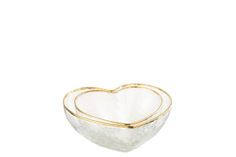 Set Van Twee Aperoschaaltjes Hart Glas Goud/Transparant H 5 x B 12 x L 12 cm (42479)