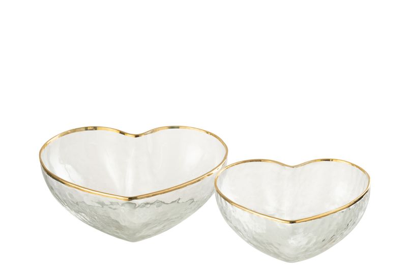 Set Van Twee Aperoschaaltjes Hart Glas Goud/Transparant H 5 x B 12 x L 12 cm (42479)