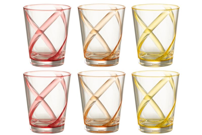 Doos Van 6 Stuks Drinkglas Lijnen Plastic Mix H 12 x B 19,5 cm (43942)
