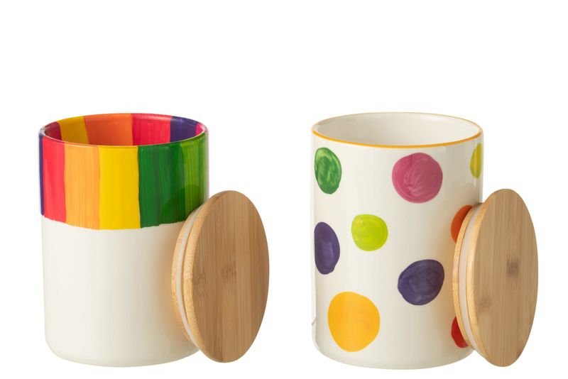 Voorraadpot Polka Stip Streep Porselein Mix Assortiment Van 2 H 15,2 X B 11 X L 11 cm (44028)