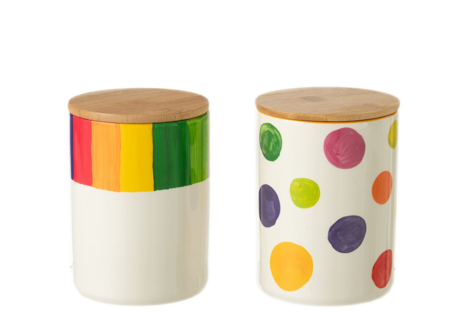 Voorraadpot Polka Stip Streep Porselein Mix Assortiment Van 2 H 15,2 X B 11 X L 11 cm (44028)