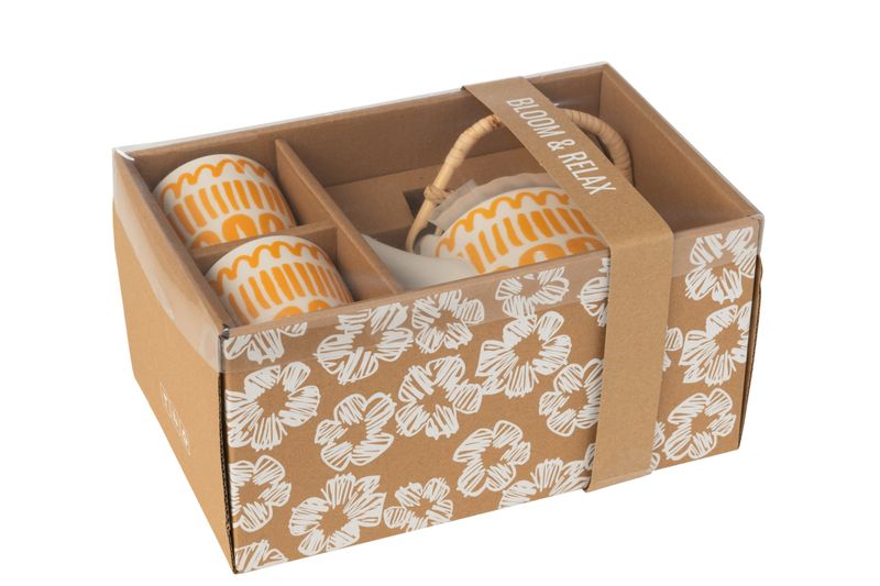Set 3 Theepotten Set Strepen Doos Keramiek Oranje H 12 x B 11,5 x L 16 cm  (44037)